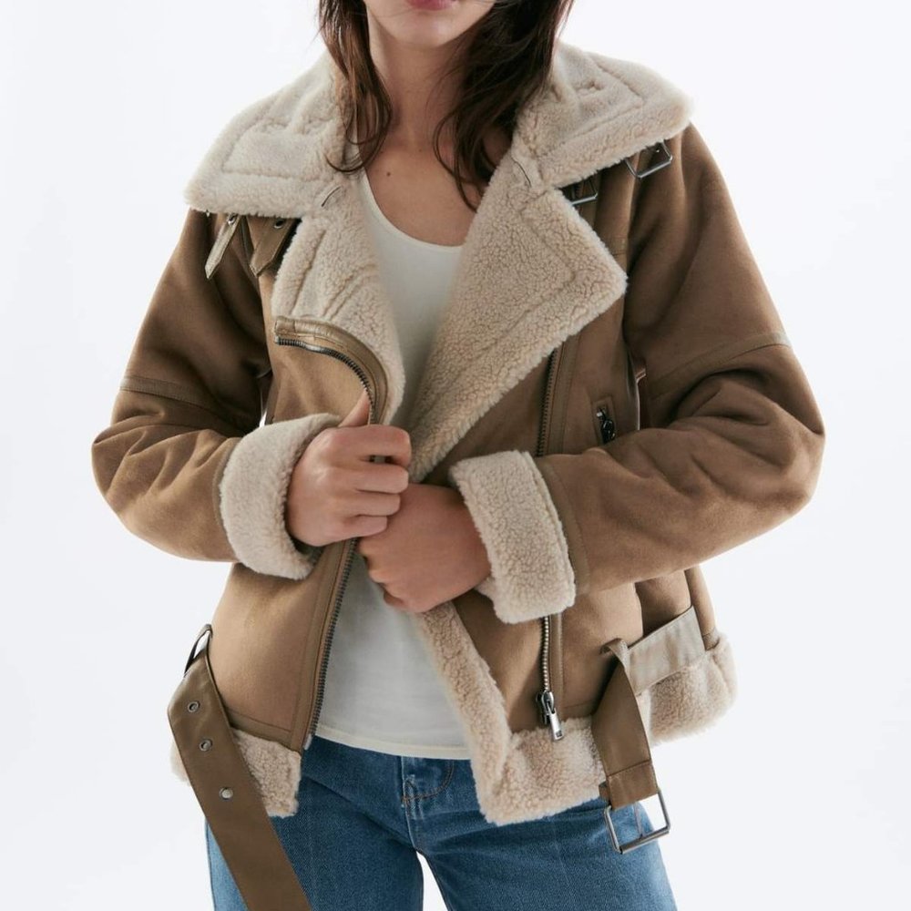 KHAKI SUEDE PADDED SHORT JACKET